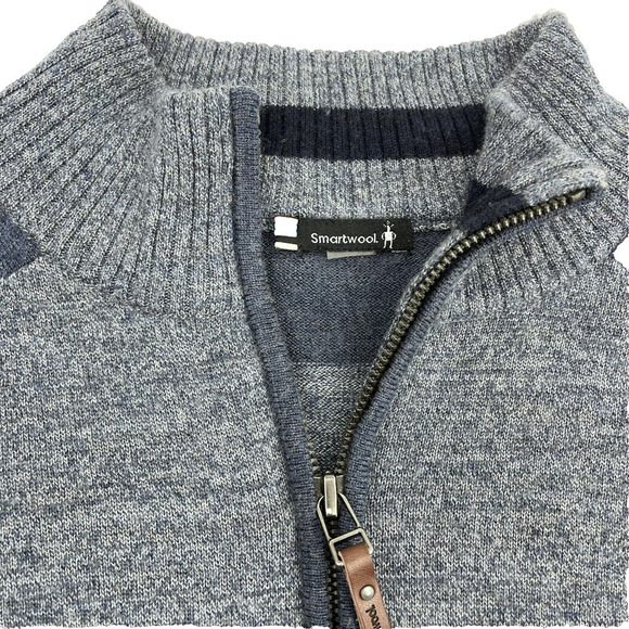 Smartwool Men's 1/4 Zip Blue Stripe Wool Blend Pullover Sweater - Picture 6 of 11